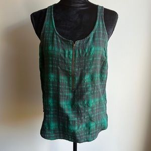 BDG Green and Black Plaid Racerback tank with front zipper